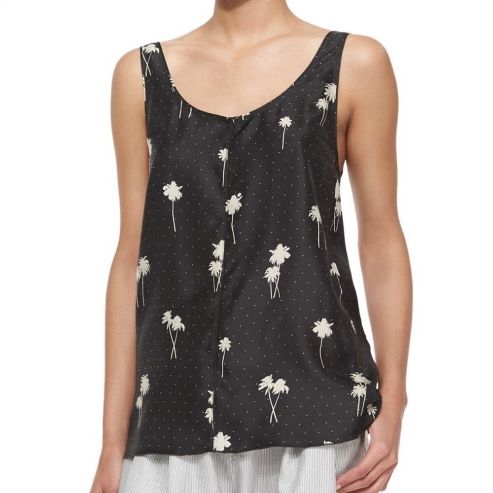 Rag & Bone Natalie Silk Palm Tree Sleeveless Tank Top in Black Sz S